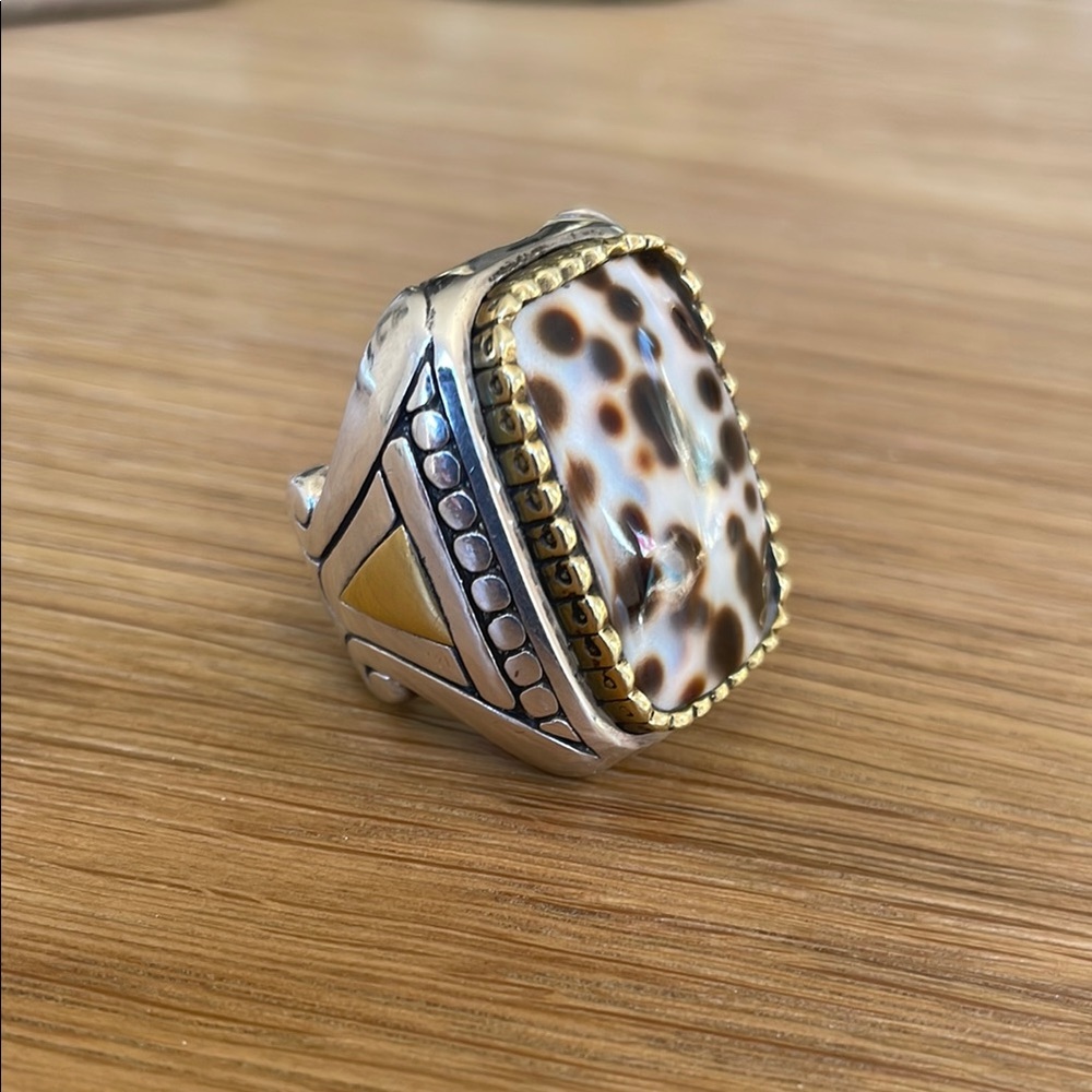Silver 925 and Gold Statement Ring with Dalmatian Jasper stone